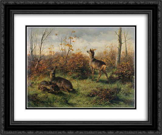 Roe Deer 24x20 Black Ornate Wood Framed Art Print Poster with Double Matting by Bonheur, Rosa