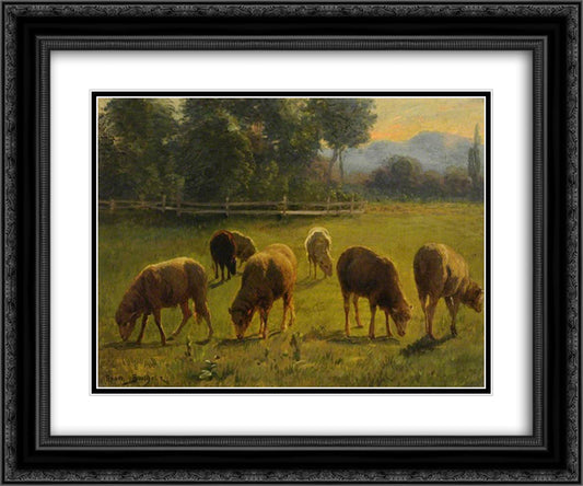 Sheep in a Landscape 24x20 Black Ornate Wood Framed Art Print Poster with Double Matting by Bonheur, Rosa
