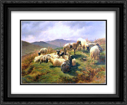 Sheep in the Highlands 24x20 Black Ornate Wood Framed Art Print Poster with Double Matting by Bonheur, Rosa