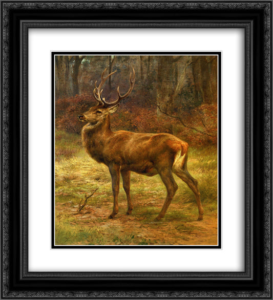 Stag in an Autumn Landscape 20x22 Black Ornate Wood Framed Art Print Poster with Double Matting by Bonheur, Rosa