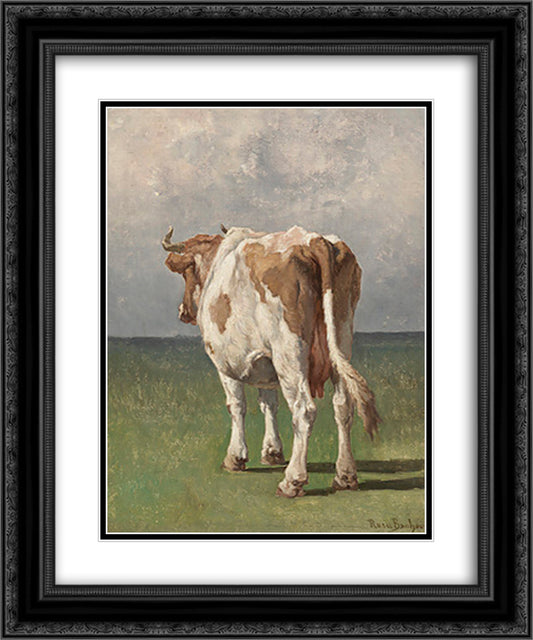 Study of a Cow 20x24 Black Ornate Wood Framed Art Print Poster with Double Matting by Bonheur, Rosa