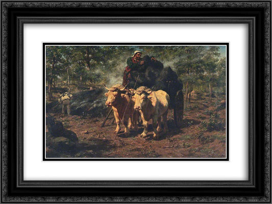 The Charcoal Burners 24x18 Black Ornate Wood Framed Art Print Poster with Double Matting by Bonheur, Rosa