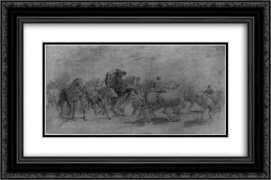 The Horse Fair (study) 24x16 Black Ornate Wood Framed Art Print Poster with Double Matting by Bonheur, Rosa