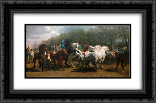 The Horse Fair 24x16 Black Ornate Wood Framed Art Print Poster with Double Matting by Bonheur, Rosa