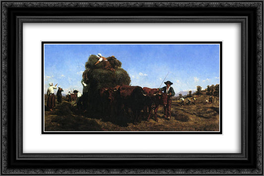 The Return from the Harvest 24x16 Black Ornate Wood Framed Art Print Poster with Double Matting by Bonheur, Rosa