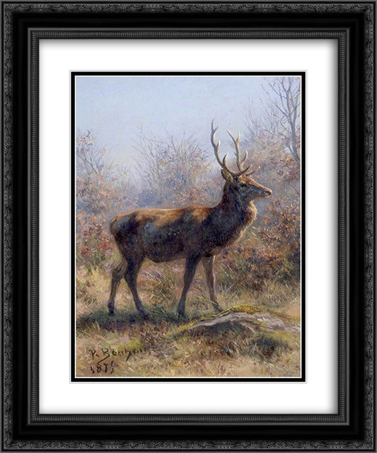 The Stag 20x24 Black Ornate Wood Framed Art Print Poster with Double Matting by Bonheur, Rosa