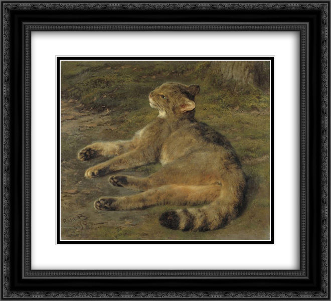 Wild Cat 22x20 Black Ornate Wood Framed Art Print Poster with Double Matting by Bonheur, Rosa