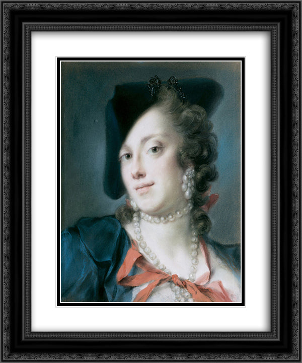 A Venetian Lady from the House of Barbarigo (Caterina Sagredo Barbarigo) 20x24 Black Ornate Wood Framed Art Print Poster with Double Matting by Carriera, Rosalba