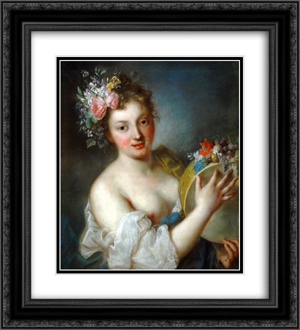 Allegory of Music 20x22 Black Ornate Wood Framed Art Print Poster with Double Matting by Carriera, Rosalba