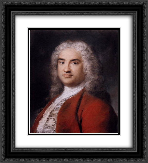 Portrait of a Gentleman in Red 20x22 Black Ornate Wood Framed Art Print Poster with Double Matting by Carriera, Rosalba