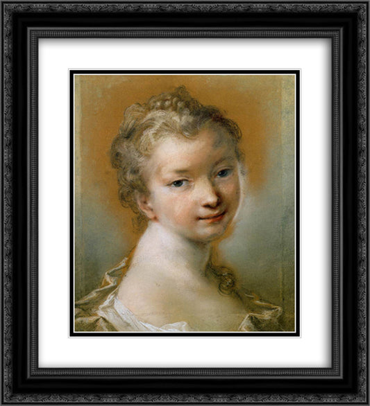 Portrait of a Young Girl 20x22 Black Ornate Wood Framed Art Print Poster with Double Matting by Carriera, Rosalba