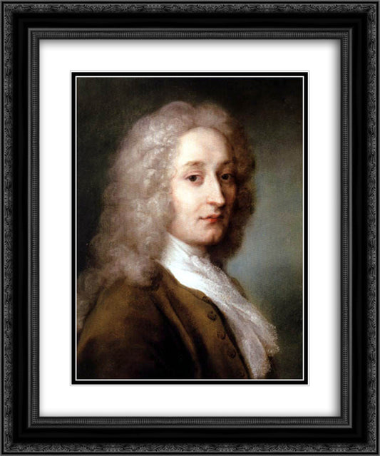 Portrait of Antoine Watteau 20x24 Black Ornate Wood Framed Art Print Poster with Double Matting by Carriera, Rosalba