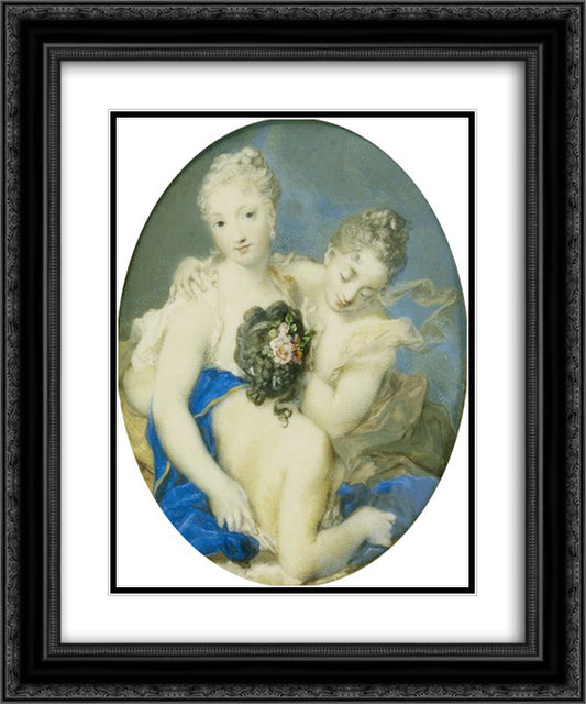 Portrait of Francoise Marie de Bourbon, Duchess of Orleans and wife of the Regent of France, as Amphitrite 20x24 Black Ornate Wood Framed Art Print Poster with Double Matting by Carriera, Rosalba