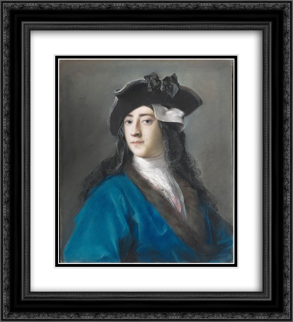 Portrait of Gustavus Hamilton, 2nd Viscount Boyne in Masquerade Costume 20x22 Black Ornate Wood Framed Art Print Poster with Double Matting by Carriera, Rosalba