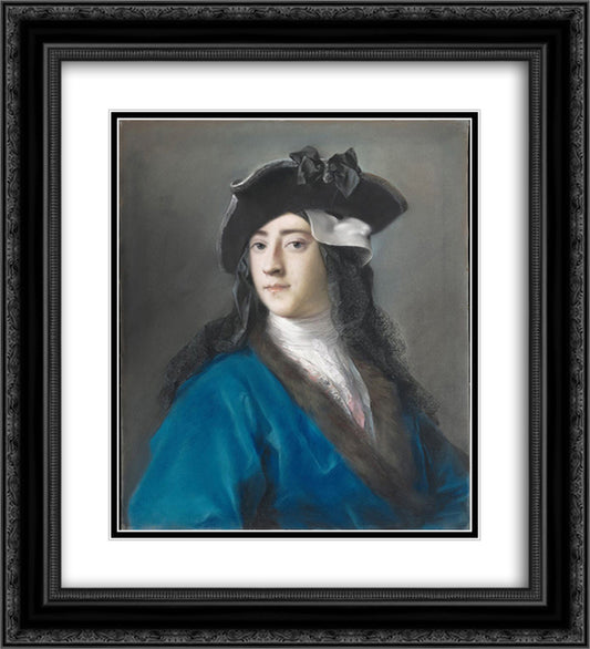 Portrait of Gustavus Hamilton, 2nd Viscount Boyne in Masquerade Costume 20x22 Black Ornate Wood Framed Art Print Poster with Double Matting by Carriera, Rosalba