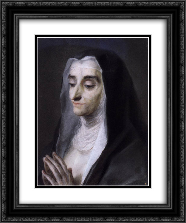 Portrait of Sister Maria Caterina 20x24 Black Ornate Wood Framed Art Print Poster with Double Matting by Carriera, Rosalba