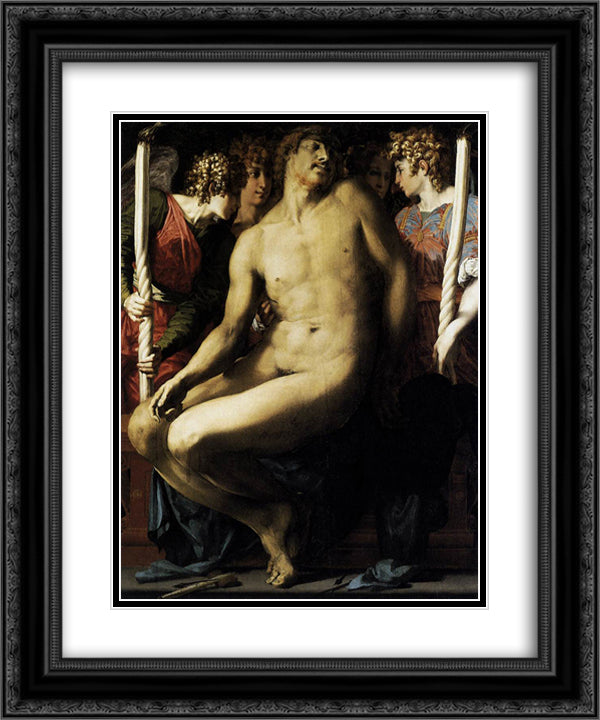 Dead Christ with Angels 20x24 Black Ornate Wood Framed Art Print Poster with Double Matting by Fiorentino, Rosso