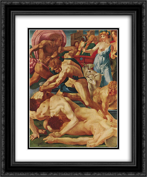 Moses Defending the Daughters of Jethro 20x24 Black Ornate Wood Framed Art Print Poster with Double Matting by Fiorentino, Rosso