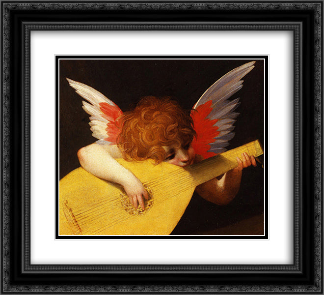 Playing putto (Musician Angel) 22x20 Black Ornate Wood Framed Art Print Poster with Double Matting by Fiorentino, Rosso