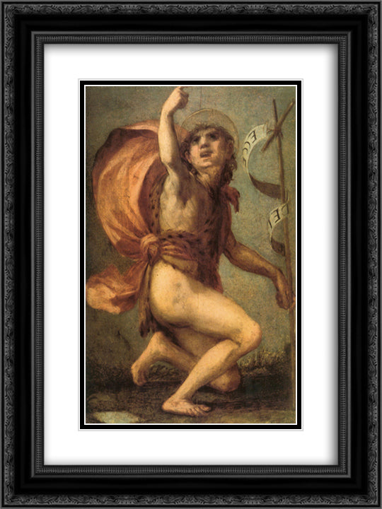 San Giovannino 18x24 Black Ornate Wood Framed Art Print Poster with Double Matting by Fiorentino, Rosso