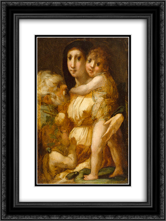 The Holy Family with the Infant Saint John the Baptist 18x24 Black Ornate Wood Framed Art Print Poster with Double Matting by Fiorentino, Rosso
