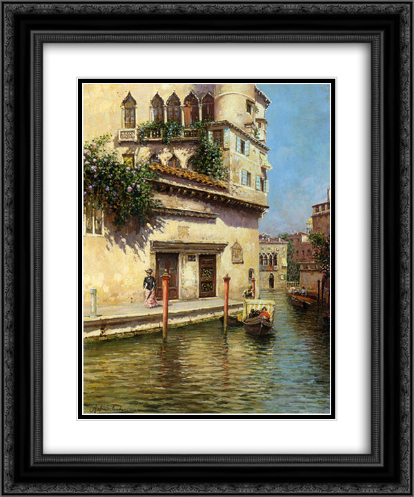 A Venetian Backwater 20x24 Black Ornate Wood Framed Art Print Poster with Double Matting by Santoro, Rubens