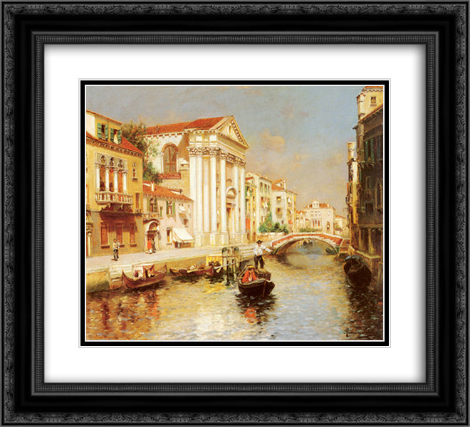 A Venetian Canal 22x20 Black Ornate Wood Framed Art Print Poster with Double Matting by Santoro, Rubens