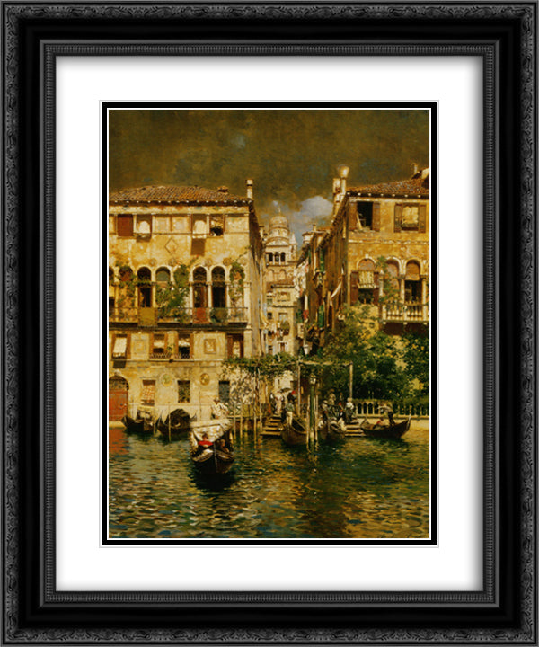 Leaving a Residence on the Grand Canal 20x24 Black Ornate Wood Framed Art Print Poster with Double Matting by Santoro, Rubens