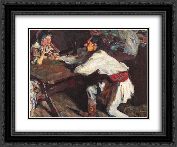 At the Fortune Teller 24x20 Black Ornate Wood Framed Art Print Poster with Double Matting by Schweitzer Cumpana, Rudolf