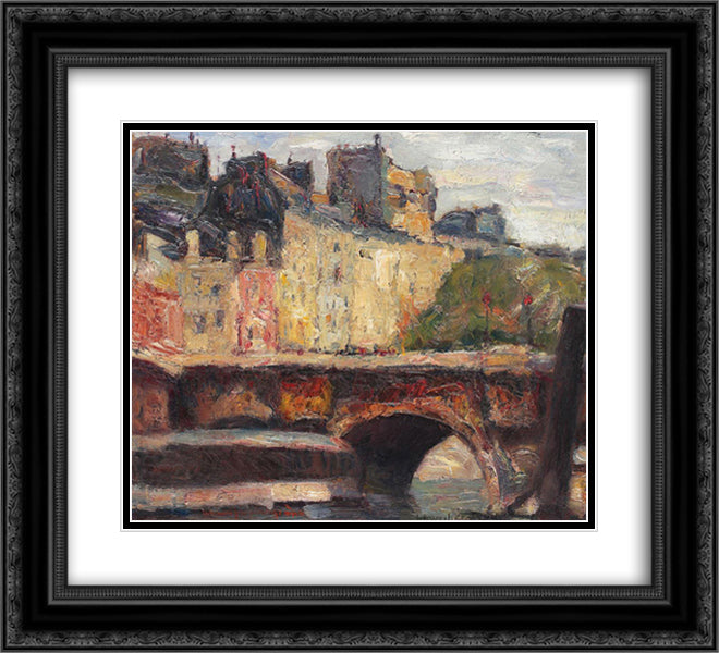 Bridge over Seine 22x20 Black Ornate Wood Framed Art Print Poster with Double Matting by Schweitzer Cumpana, Rudolf