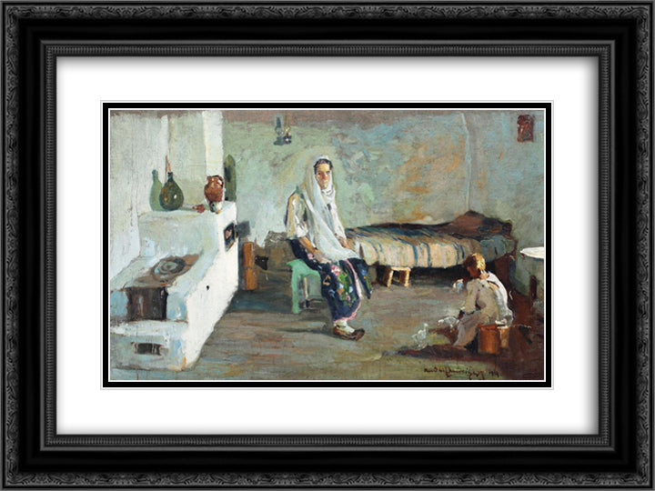 Peasant House Interior 24x18 Black Ornate Wood Framed Art Print Poster with Double Matting by Schweitzer Cumpana, Rudolf