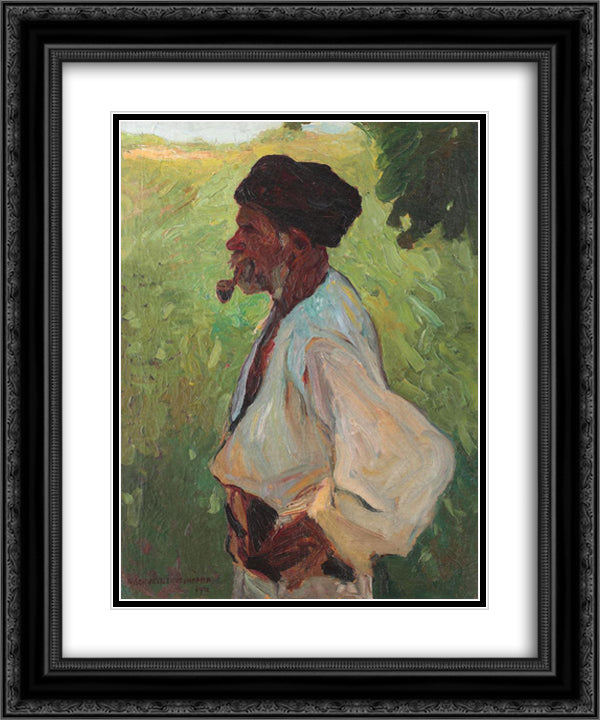 Peasant with Pipe 20x24 Black Ornate Wood Framed Art Print Poster with Double Matting by Schweitzer Cumpana, Rudolf