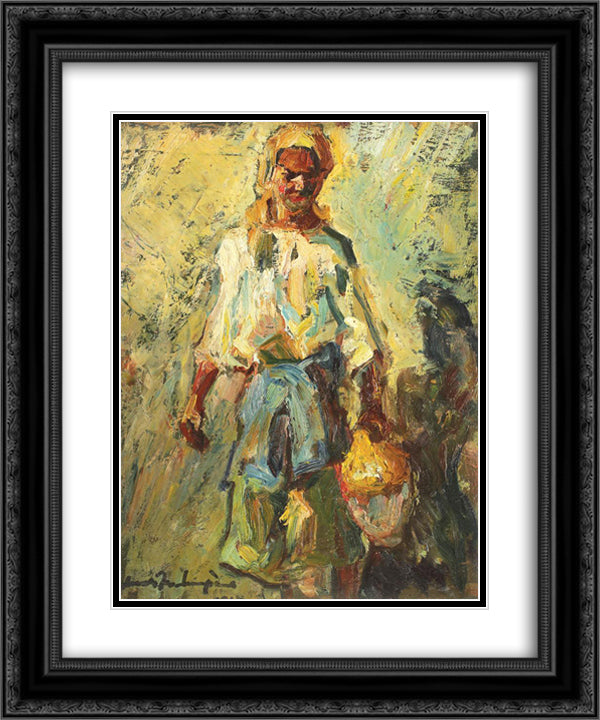 Peasant Woman with Jar 20x24 Black Ornate Wood Framed Art Print Poster with Double Matting by Schweitzer Cumpana, Rudolf