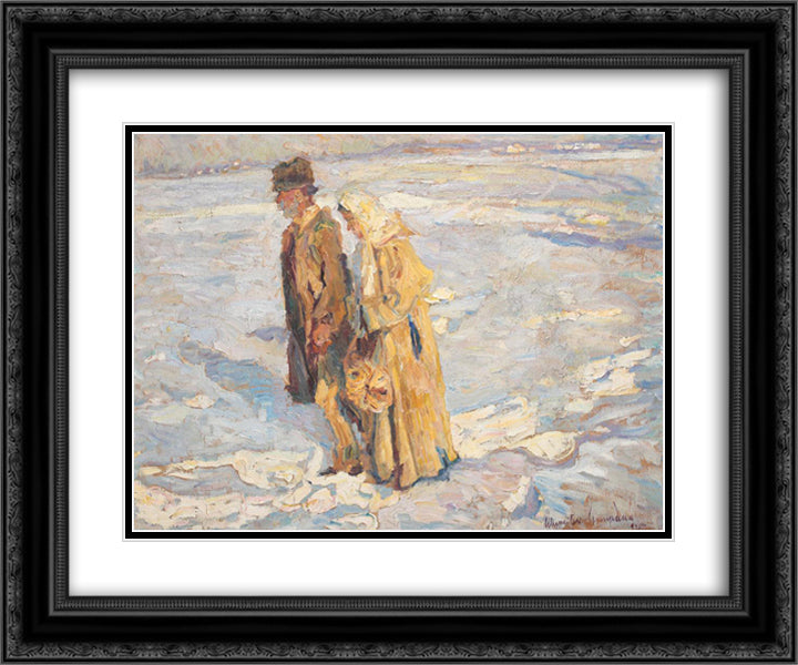 Selling Pretzels (Waiting for Christmas) 24x20 Black Ornate Wood Framed Art Print Poster with Double Matting by Schweitzer Cumpana, Rudolf