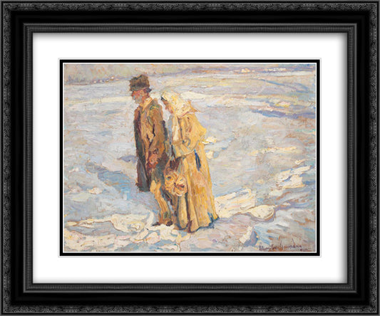 Selling Pretzels (Waiting for Christmas) 24x20 Black Ornate Wood Framed Art Print Poster with Double Matting by Schweitzer Cumpana, Rudolf