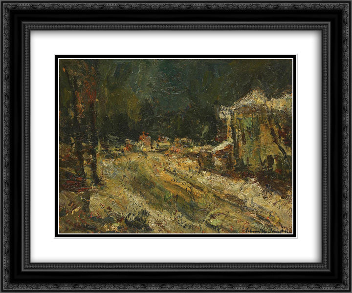 Street During Winter 24x20 Black Ornate Wood Framed Art Print Poster with Double Matting by Schweitzer Cumpana, Rudolf
