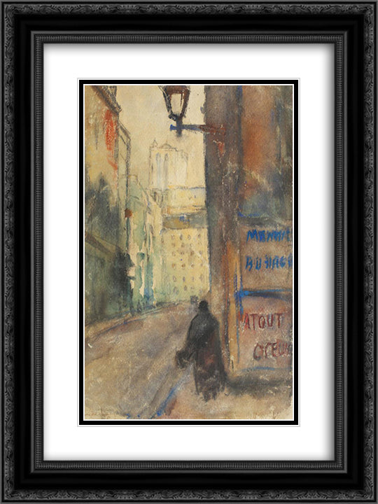 Street in Paris 18x24 Black Ornate Wood Framed Art Print Poster with Double Matting by Schweitzer Cumpana, Rudolf