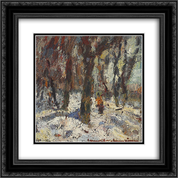Winter Path Through the Forest 20x20 Black Ornate Wood Framed Art Print Poster with Double Matting by Schweitzer Cumpana, Rudolf