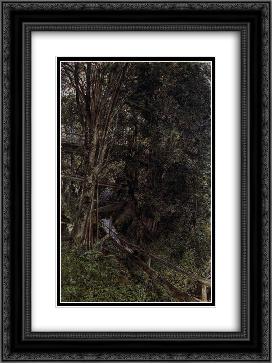 Figures on a Bridge over a Stream at Gastein 18x24 Black Ornate Wood Framed Art Print Poster with Double Matting by Alt, Rudolf von