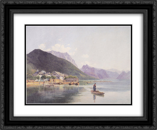 Lake Traun 24x20 Black Ornate Wood Framed Art Print Poster with Double Matting by Alt, Rudolf von