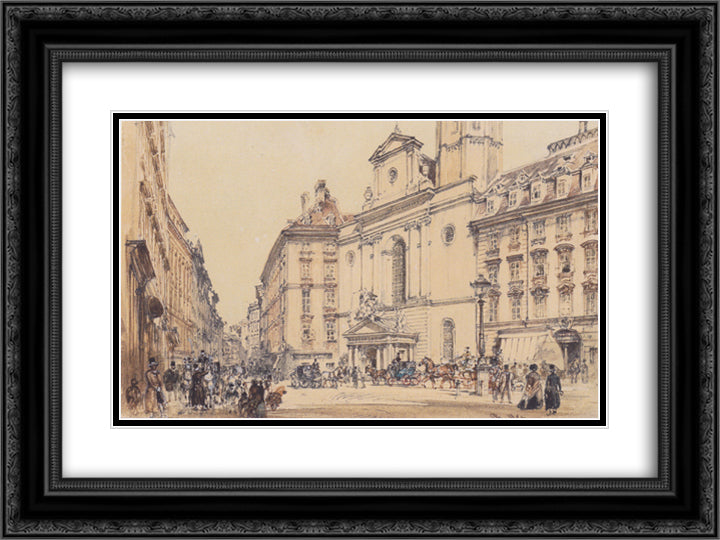 Michaelerplatz and carbon market in Vienna 24x18 Black Ornate Wood Framed Art Print Poster with Double Matting by Alt, Rudolf von