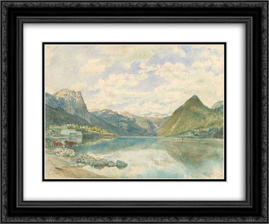 Mountain landscape with the Grundlsee 24x20 Black Ornate Wood Framed Art Print Poster with Double Matting by Alt, Rudolf von