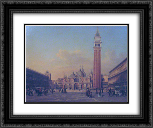 St. Mark's Square in Venice with Austrian military 24x20 Black Ornate Wood Framed Art Print Poster with Double Matting by Alt, Rudolf von