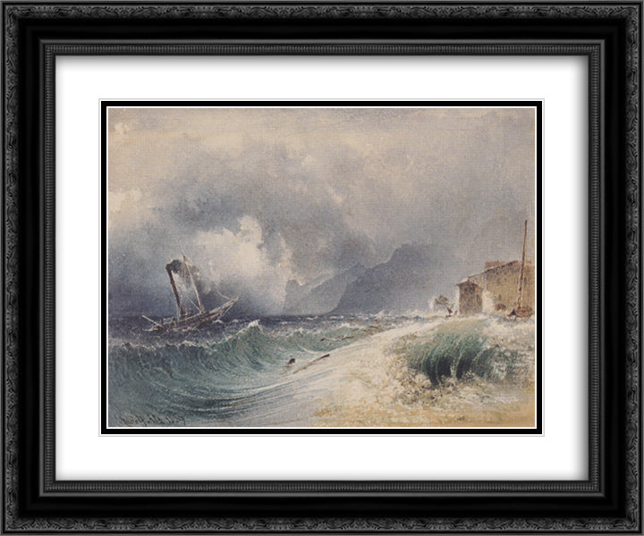 Storm on Lake Garda 24x20 Black Ornate Wood Framed Art Print Poster with Double Matting by Alt, Rudolf von