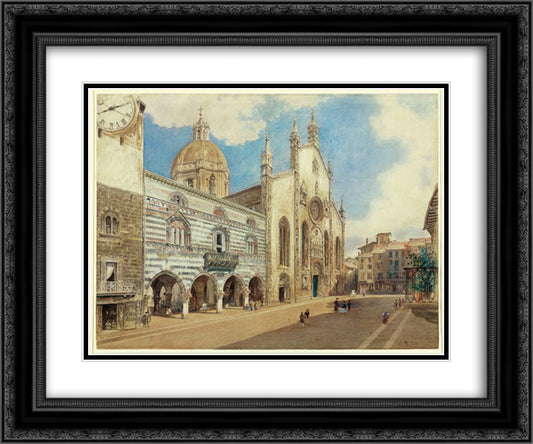 The Cathedral Square in Como 24x20 Black Ornate Wood Framed Art Print Poster with Double Matting by Alt, Rudolf von