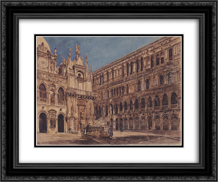 The courtyard of the Doge's Palace in Venice 24x20 Black Ornate Wood Framed Art Print Poster with Double Matting by Alt, Rudolf von