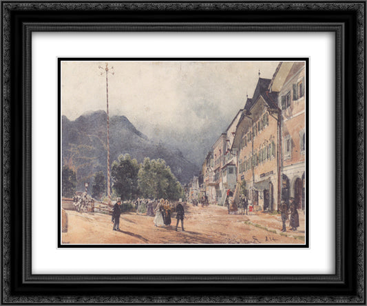 The Esplanade in Ischl 24x20 Black Ornate Wood Framed Art Print Poster with Double Matting by Alt, Rudolf von