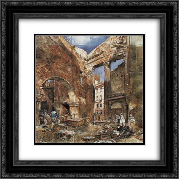 The fish market in Rome 20x20 Black Ornate Wood Framed Art Print Poster with Double Matting by Alt, Rudolf von
