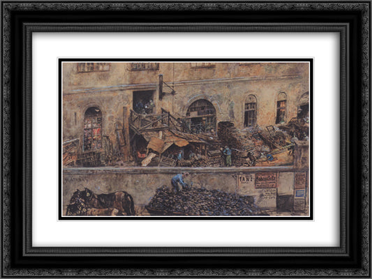 The iron foundry in Kitschelt Skodagasse in Vienna 24x18 Black Ornate Wood Framed Art Print Poster with Double Matting by Alt, Rudolf von