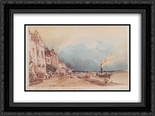 The landing site in Stein an der Donau 24x18 Black Ornate Wood Framed Art Print Poster with Double Matting by Alt, Rudolf von